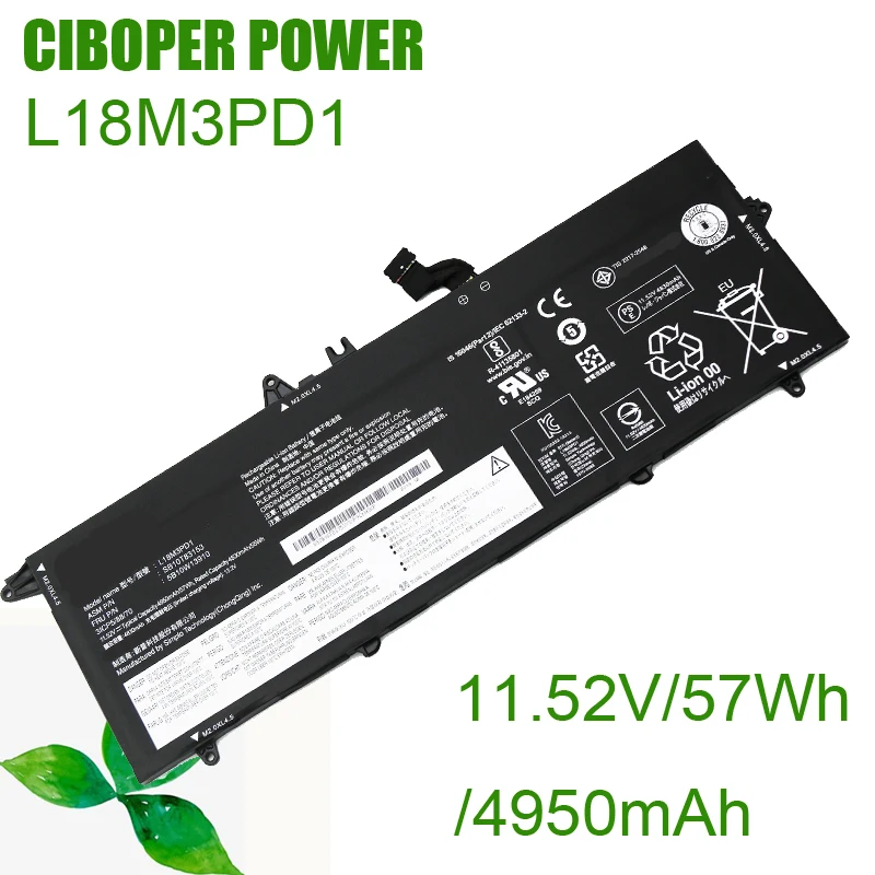 

CP Laptop Battery L18M3PD1 11.52V/57Wh/4950mAh For T490s T495S T14S L18L3PD1 L18M3PD2 L18C3PD2 02DL013 02DL014 02DL015 02DL016