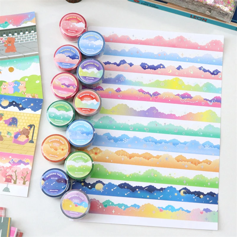 5M Színes Felhőzet Bronzozás washi tapes deco kezét Számítás Album Zsebnaptár scrapbooking DIY Álruhába öltöztet Magnószalag kawaii Koreai papíráru