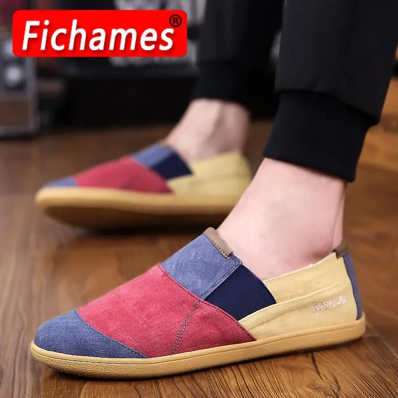 Fichames 2021 New Summer Fashion Splice Color Vulticolor Shoes Men Flat Loafers Casual Shoes 3 Colors