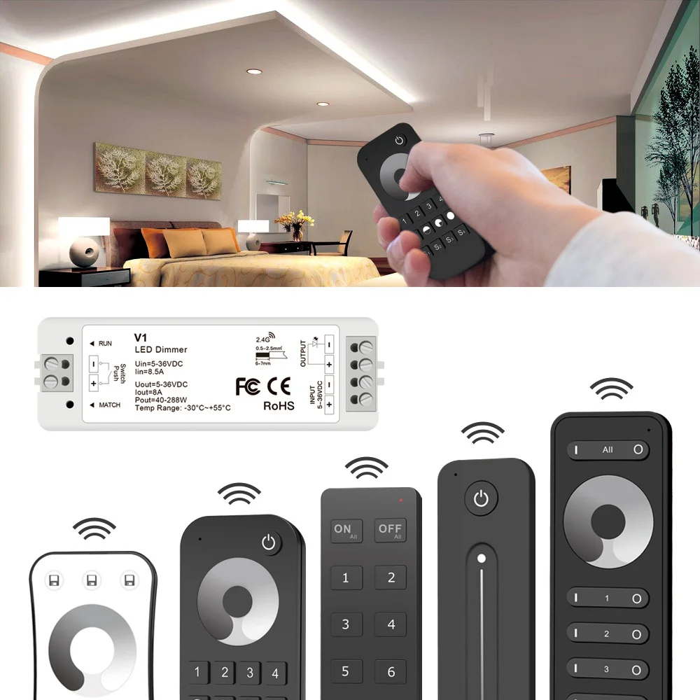 2.4G Wireless LED Controller Dimmer 8A High Power Room Decoration Brightness Adjustment Dimmable Remote For LED Strip 5V~36V