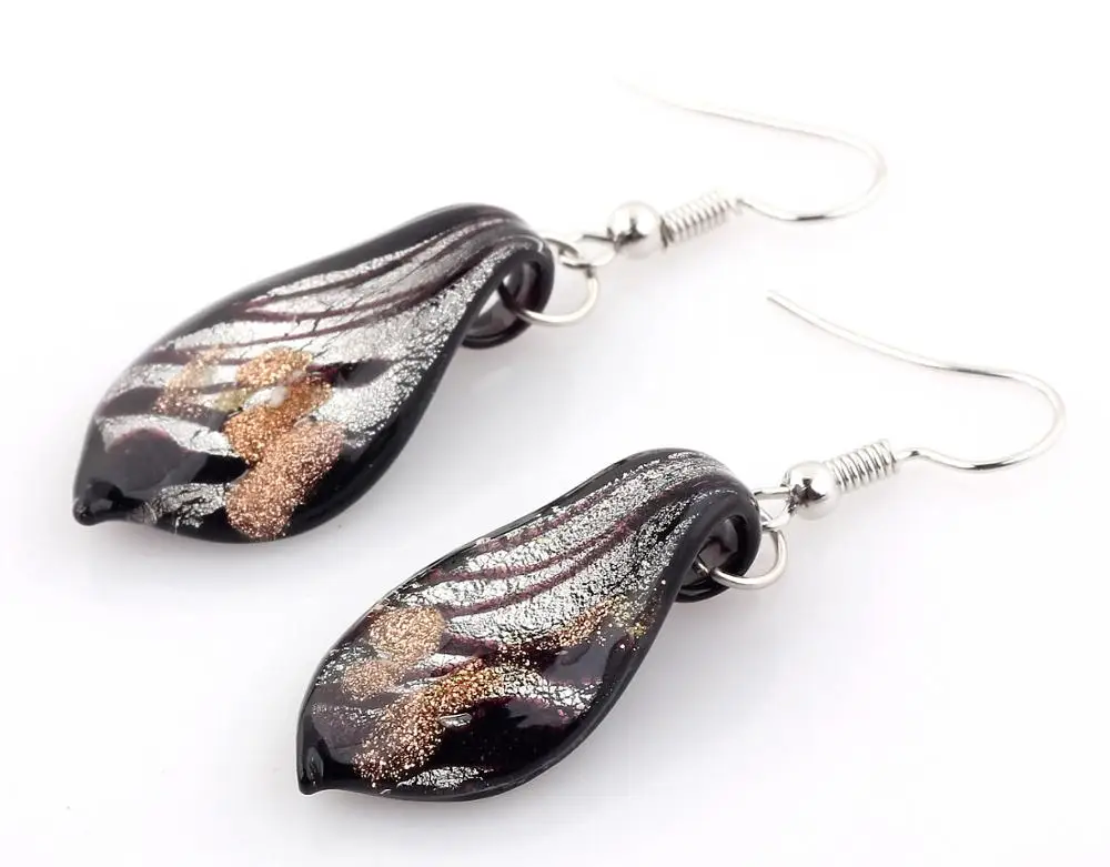 QianBei Colorful Leaf Murano Glass Hook Earrings Fashion Jewelry Charm Party Wedding Xmas Gift