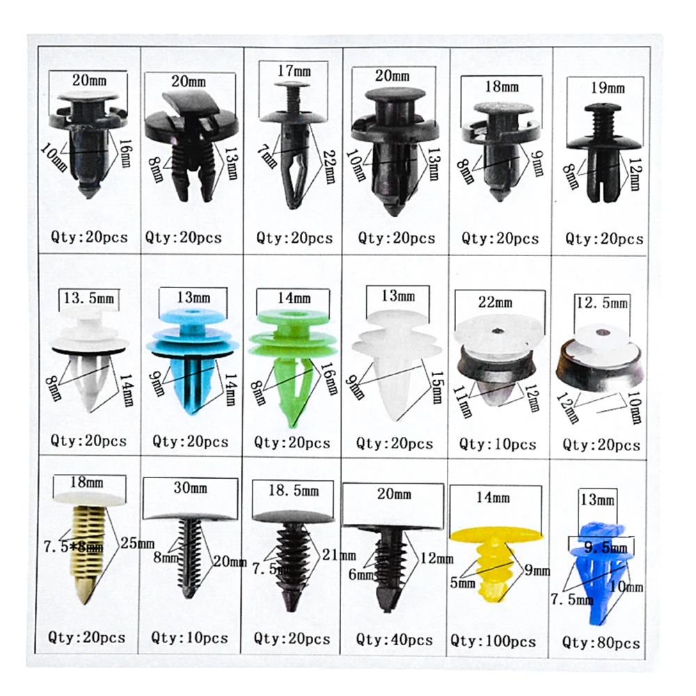 500PCS/Box Car Fastener Clips Mixed Fasteners Door Trim Panel Auto Bumper Rivet Retainer Push Engine Cover Fender Accessories