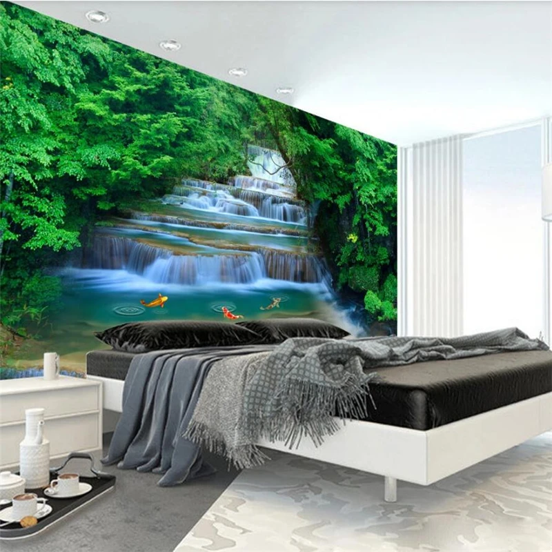 Custom wallpaper large mural 3D HD forest river waterfall background wall living room bedroom decoration painting papel de pared