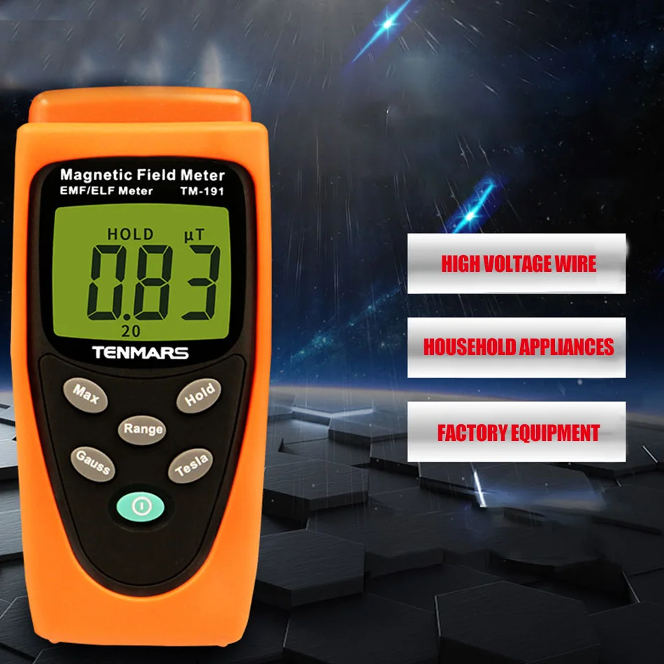 TM-191 Electromagnetic Wave Tester Gaussian Counter Magnetic Field Meter EMF 30 to 300 Hz Measuring Extremely Low Frequency