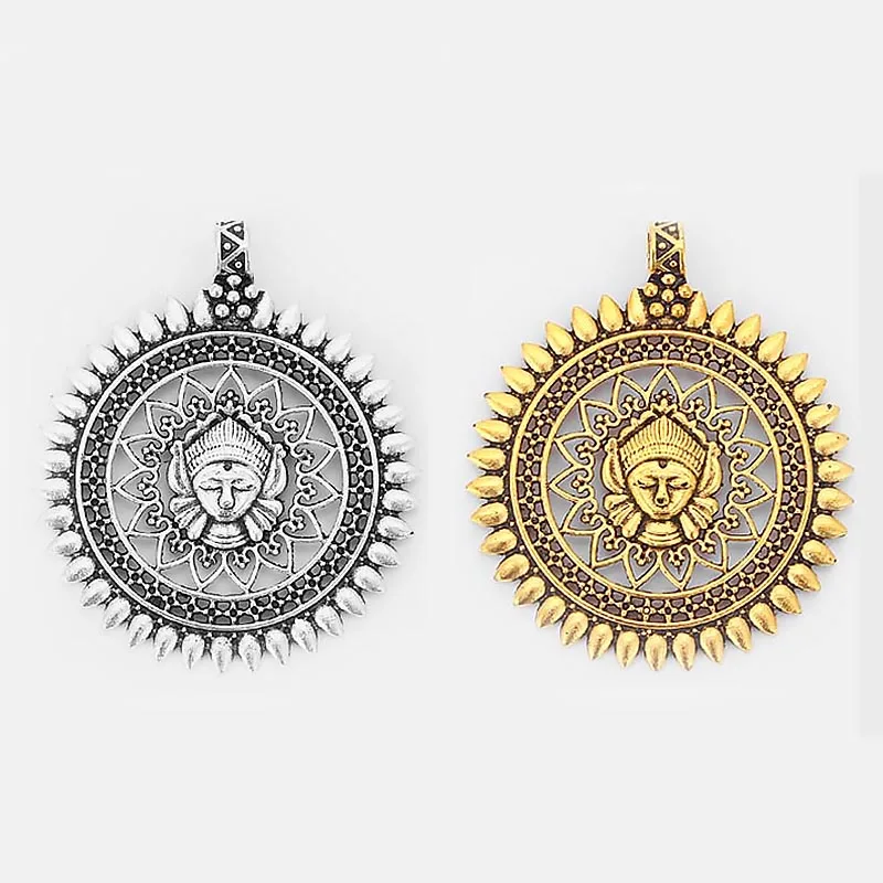 2pcs Mix Color Charms Movable Circle Open Swirl Bohemia Flower Ganesha Pattern Lucky Large Huge Pendant Necklace Making Findings