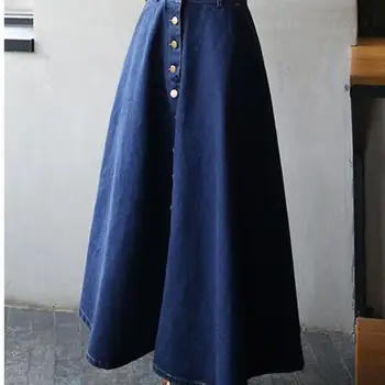 데님 여성 솔리드 컬러 롱 스커트 패션 한국어 Preppy 스타일 하이 웨스트 여성 빅 헴 캐주얼 버튼 진 스커트 Best5 데님 여성 솔리드 컬러 롱 스커트 패션 한국어 Preppy 스타일 하이 웨스트 여성 빅 헴 캐주얼 버튼 진 스커트 Best5