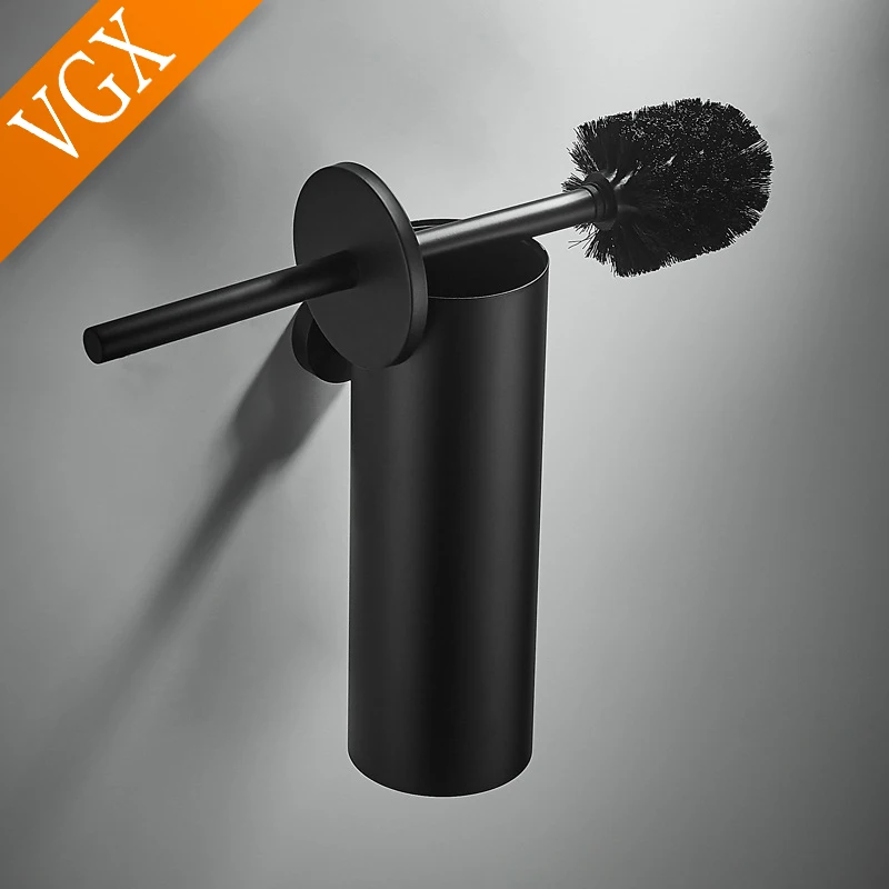 VGX Bathroom Toilet Brush Holder Stainless Steel Wall Mount Cleaning Brush Holder Set Household Accessories Black Brushed Chrome