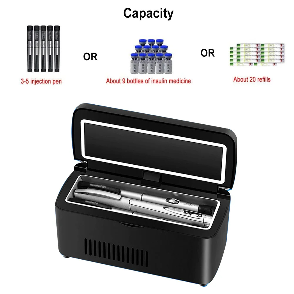 Insulin Cooler Portable Mini Fridge Built-Battery Pill Case Medicine Box Refrigerator in Car Travel Cold Storage Pill Organizer