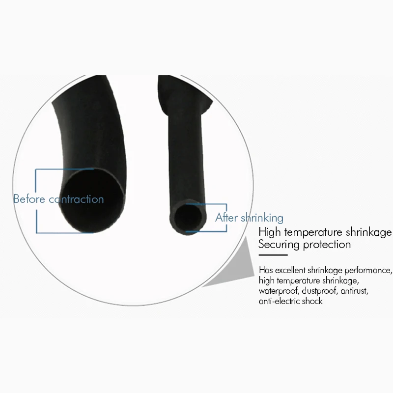 5 m/100 m schwarzer Polyolefin-Schrumpfschlauch, verschiedene Schrumpfschläuche, Drahtkabel, isolierter Schlauch, Drahtverbinder