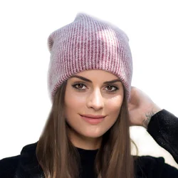 Bonnet chaud en fourrure de lapin pour femme, crânes décontractés pour femme, chapeau noir coréen, joli bonnet avec couleur unie, hiver