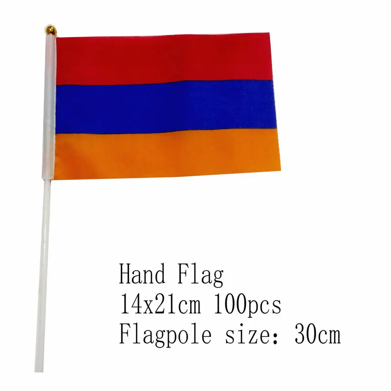 

zwjflagshow Armenia Hand Flag 14*21cm 100pcs polyester Armenia Small Hand waving Flag with plastic flagpole for decoration