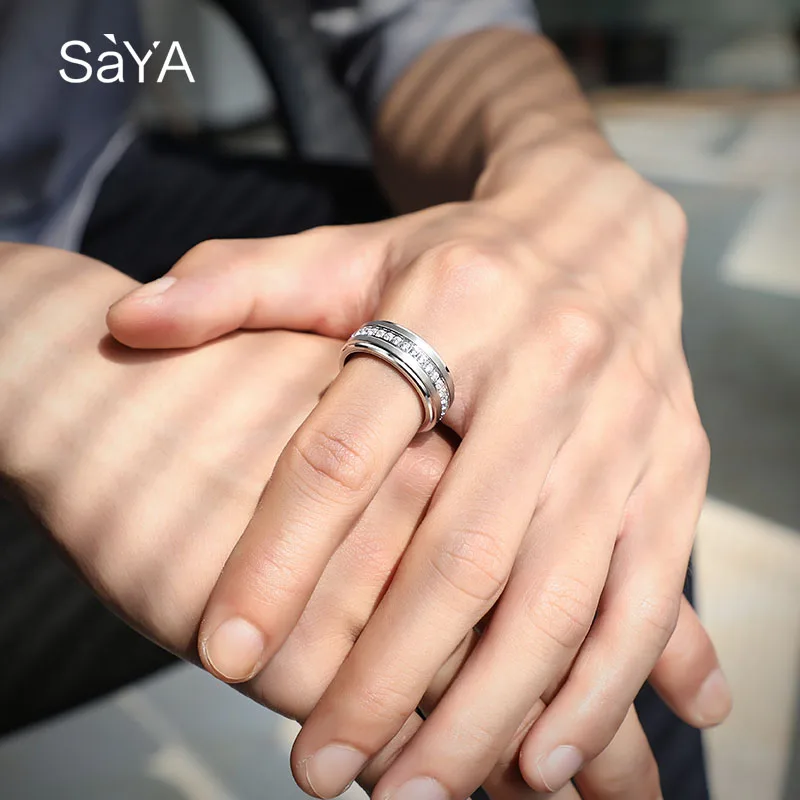 Rotatable Rings for Men Women 8mm Width White Tungsten Carbide Fashion Couple Jewlery with CZ Stones Claw Inlay,Customized