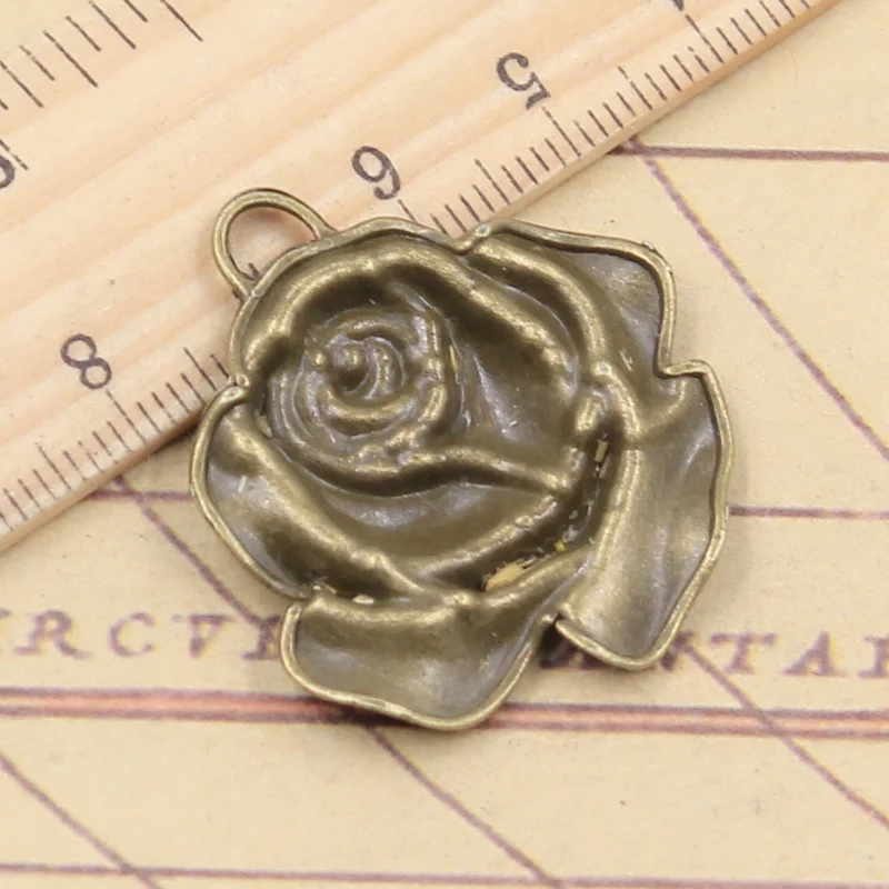 10pcs Charms Rose Flower 36x33mm Tibetan Bronze Silver Color Pendants Antique Jewelry Making DIY Handmade Craft