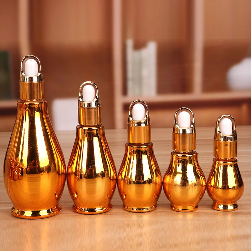 Dropper Bottle Gold Glass 10ml-100ml Reagent Eye Dropper Lageniform Aromatherapy Liquid Pipette Essential Oil Refillable Bottle