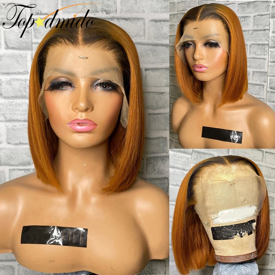 

Topodmido Ginger Orange Color 4x4 Clousre Lace Wigs with Baby Hair 13x1 Short Bob Lace Front Wig Brazilian Remy Human Hair Wigs