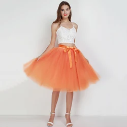 6 Layers Knee Length Tutu Tulle Skirt High Elastic Waist Swing Ball Gown Pleated Skater Skirts Saias Jupe