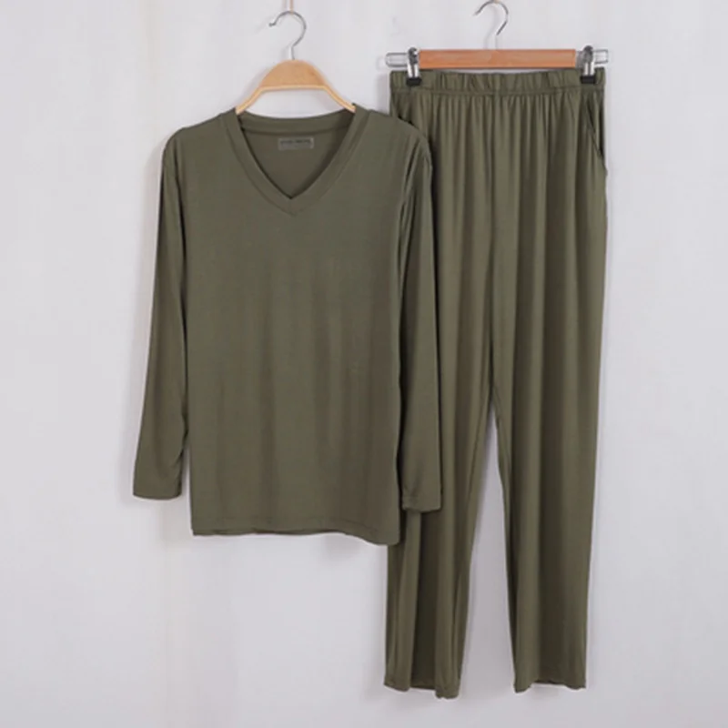 Conjuntos de pijama de manga comprida modal masculino, tops de primavera, calças, roupa de casa, respirável, sleepwear macio, plus size, 8XL