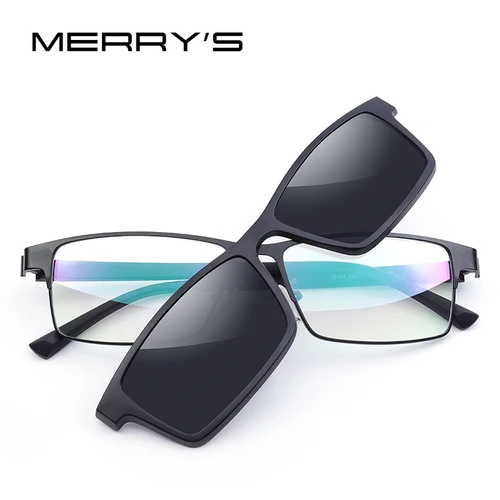 Imagen 2 del producto MERRYS DESIGN 2 en 1 imán polarizado Clip gafas marco hombres óptico miopía Clip gafas para hombres montura de gafas TR90 S2728