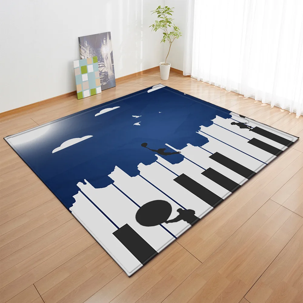 Music Symbol Piano Keys Black White carpet Home bedroom decorative Rugs 3D Printing Kids room play area rug Child Game Carpets