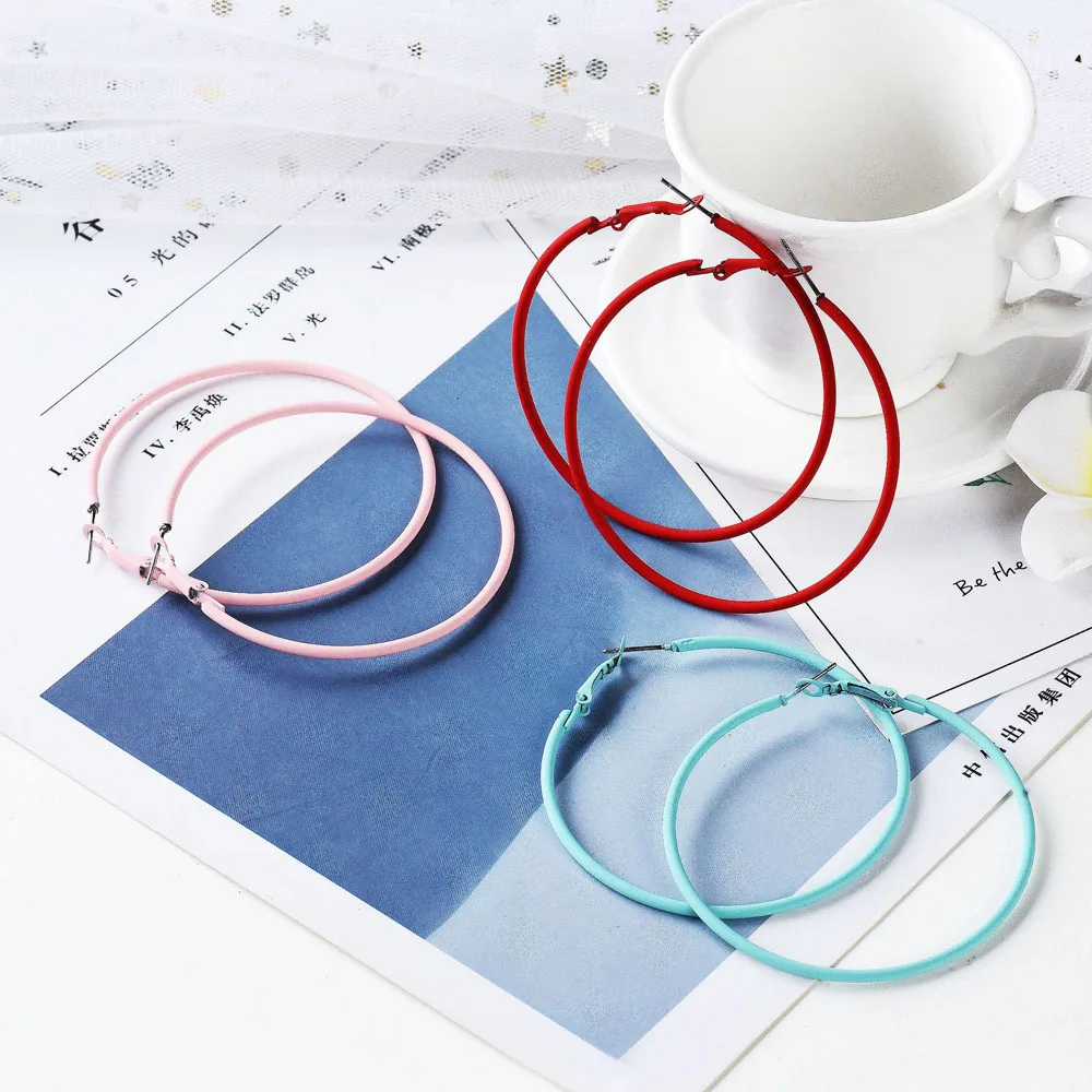 Fashion Candy Color Sexy Big Circle Hoop Earrings For Women Green Yellow Blue Diameter 6 cm Earring Fashion Jewelry 2019