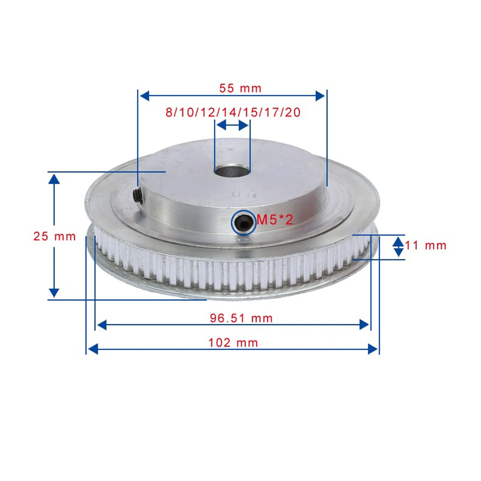 XL-60T Timing Pulley, Bore 8/10/12/14/15/17/20mm, Teeth Pitch 5.08mm, Aluminum Pulley Wheel, Width 11mm, For 10mm XL Timing Belt