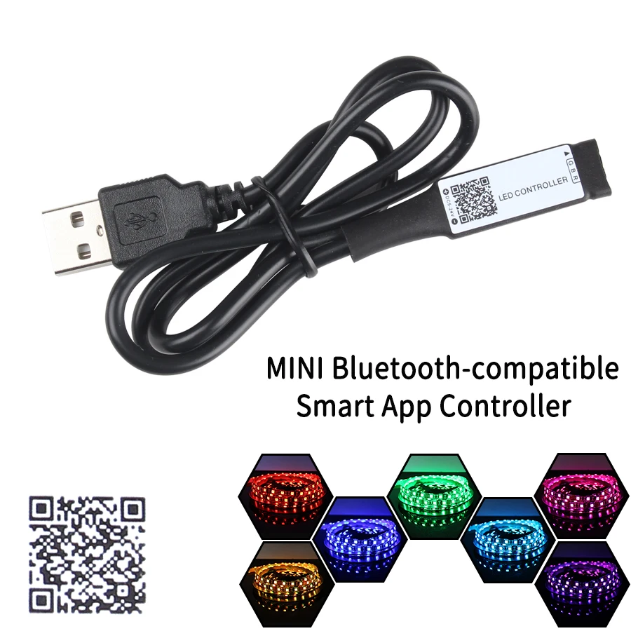 Tira de luces LED RGB de 5 V, cinta de 5m, resistente al agua, 5050, controlador compatible con Bluetooth, 5 V, neón, 50CM