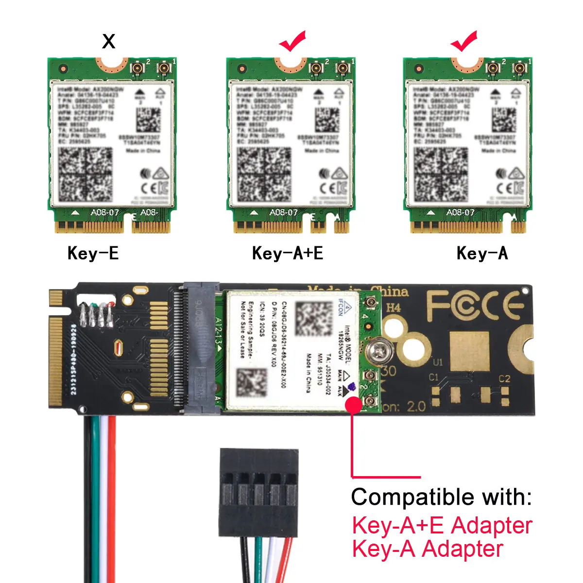 CY A/E-Key Wireless NGFF WiFi Card to M.2 NGFF Key-M NVME SSD Adapter for AX200 Wifi 6 Bluetooth 5.1