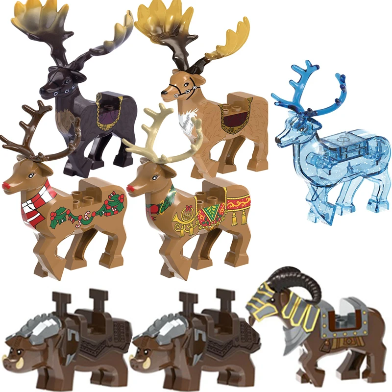 Christmas Elk Wild Boar Goat Mount Building Blocks Animal Model Bricks Medieval Soldiers Knights Accessories Gifts For Children