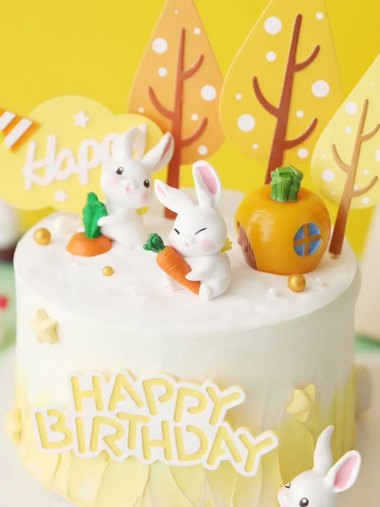 Rabbit Birthday Anim Cake Topper Happy Birthday Kid Rabbit Carrots Heart Baby Kid Favors Animals Party Cakes Baby Shower Gifts