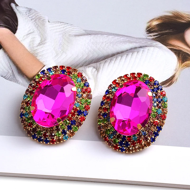 New Arrive Colorful Crystal Metal Round Earrings High-Quality Fashion Trend Rhinestone Jewelry Accessories For Women