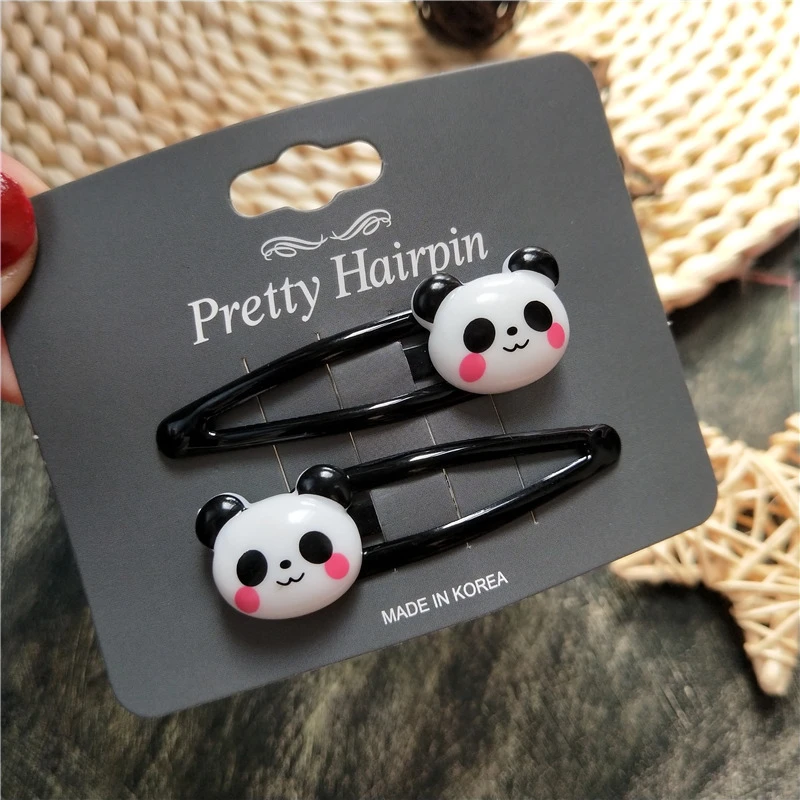 2PCS New Cute Cartoon Panda BB Clips Kids Hairpins Children Headwear Baby Clips Headdress Elastic Hair Bands Girls Accessories