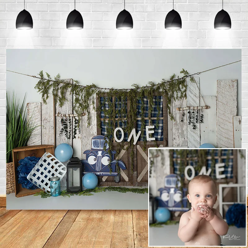 Children  First Birthday Photography Backdrops Wooden Door Floral Decor Newborn Baby Portrait Photocall Background Photo Studio