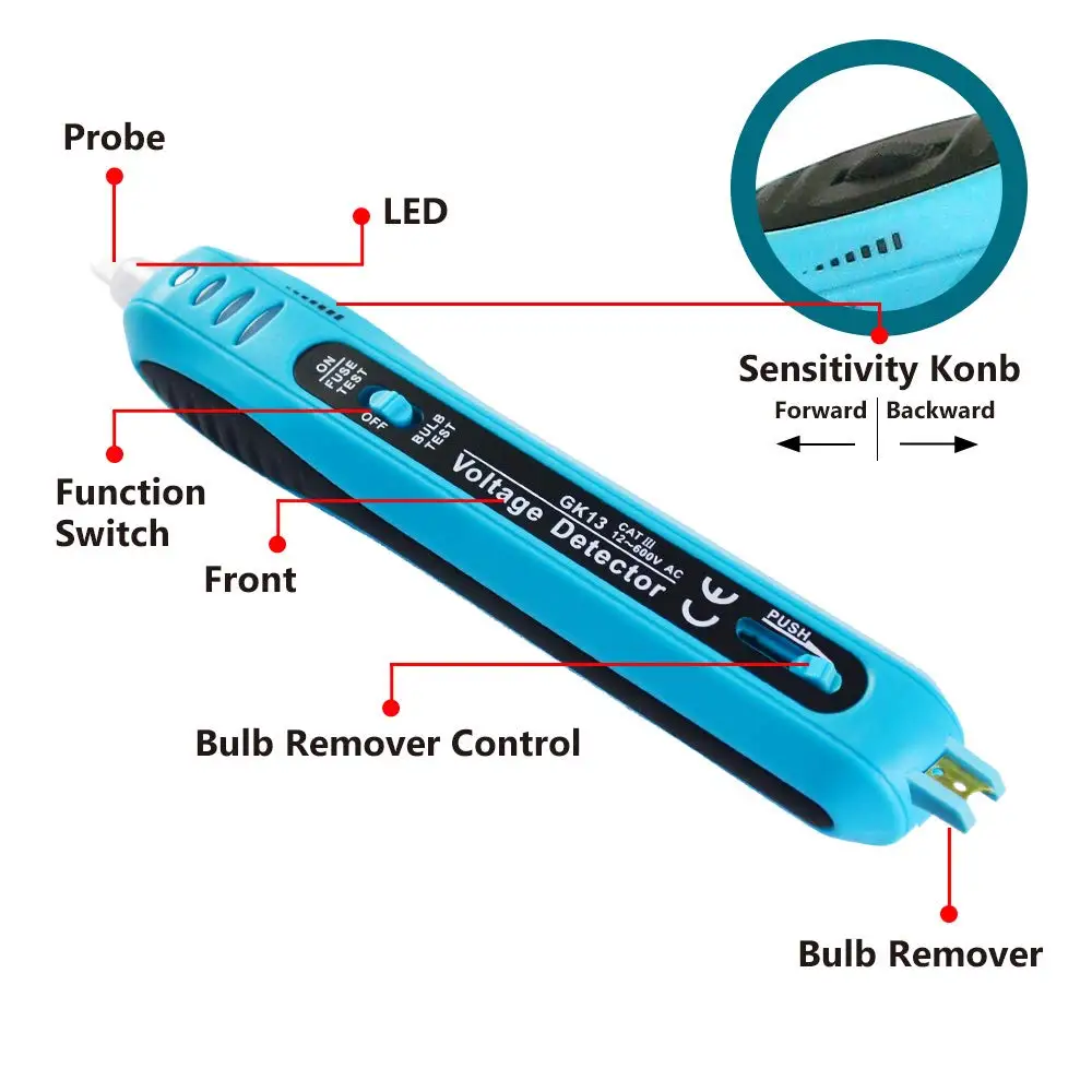 Allsun-LED電圧計,非接触,電球およびヒューズ検出器,12〜600 V ac,電圧検出器