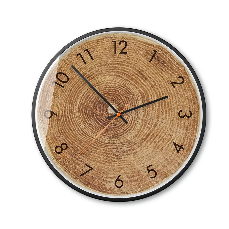 Classic imitation stump wood grain decorative wall clock Simple art living room mute clock