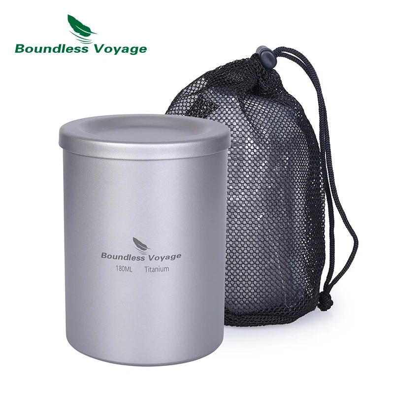 

Boundless Voyage 180ml Titanium Double Layer Wall Cup Outdoor Camping Hiking Portable Tea Set with Filter Ultralight Mug Ti3021D