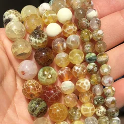 Brown Yellow Fire Agates Onyx Stone Beads Round Loose Spacer Beads For Jewelry Making DIY Bracelet Accessories 15'' 6 8 10mm