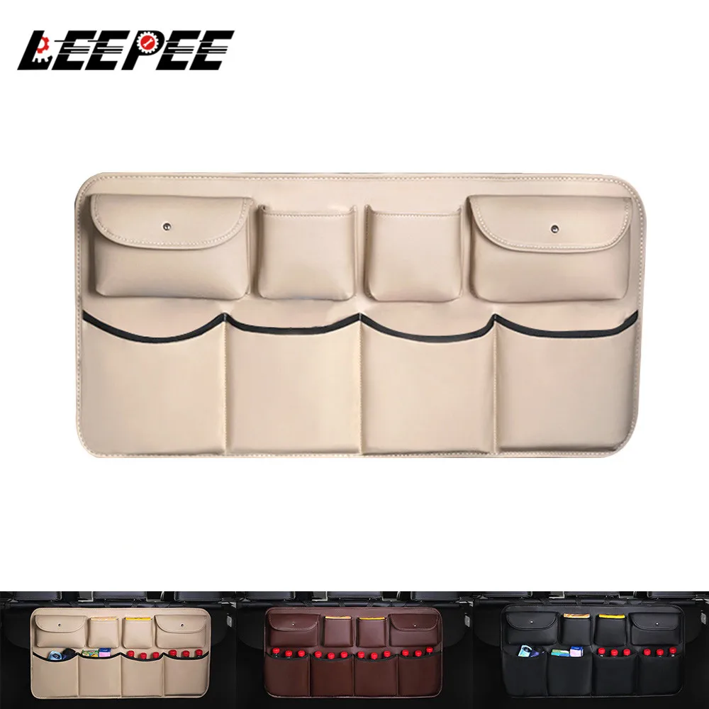 PU deri araba arka koltuk geri saklama çantası asılı ağları cep gövde organizatör otomatik istifleme düzenli iç otomotiv aksesuarları