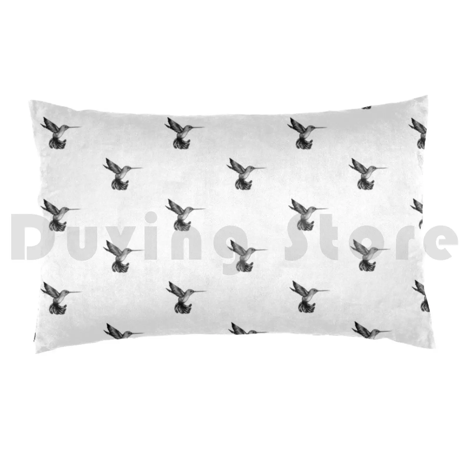 Black And White Hummingbird With Feather Detailing Pillow case 2479 Black White Bird Hummingbird