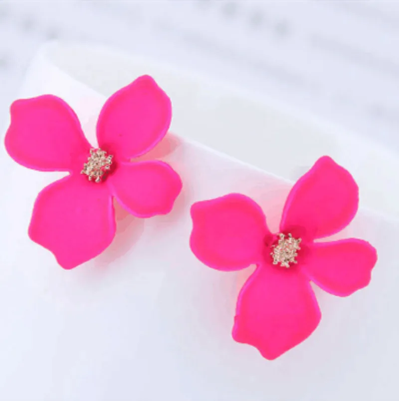 أقراط إبرة فضة S925 للإناث ، زهرة صغيرة لطيفة ، بتلات حمراء ، شبكة ، مزاجه ، مجوهرات أنيقة