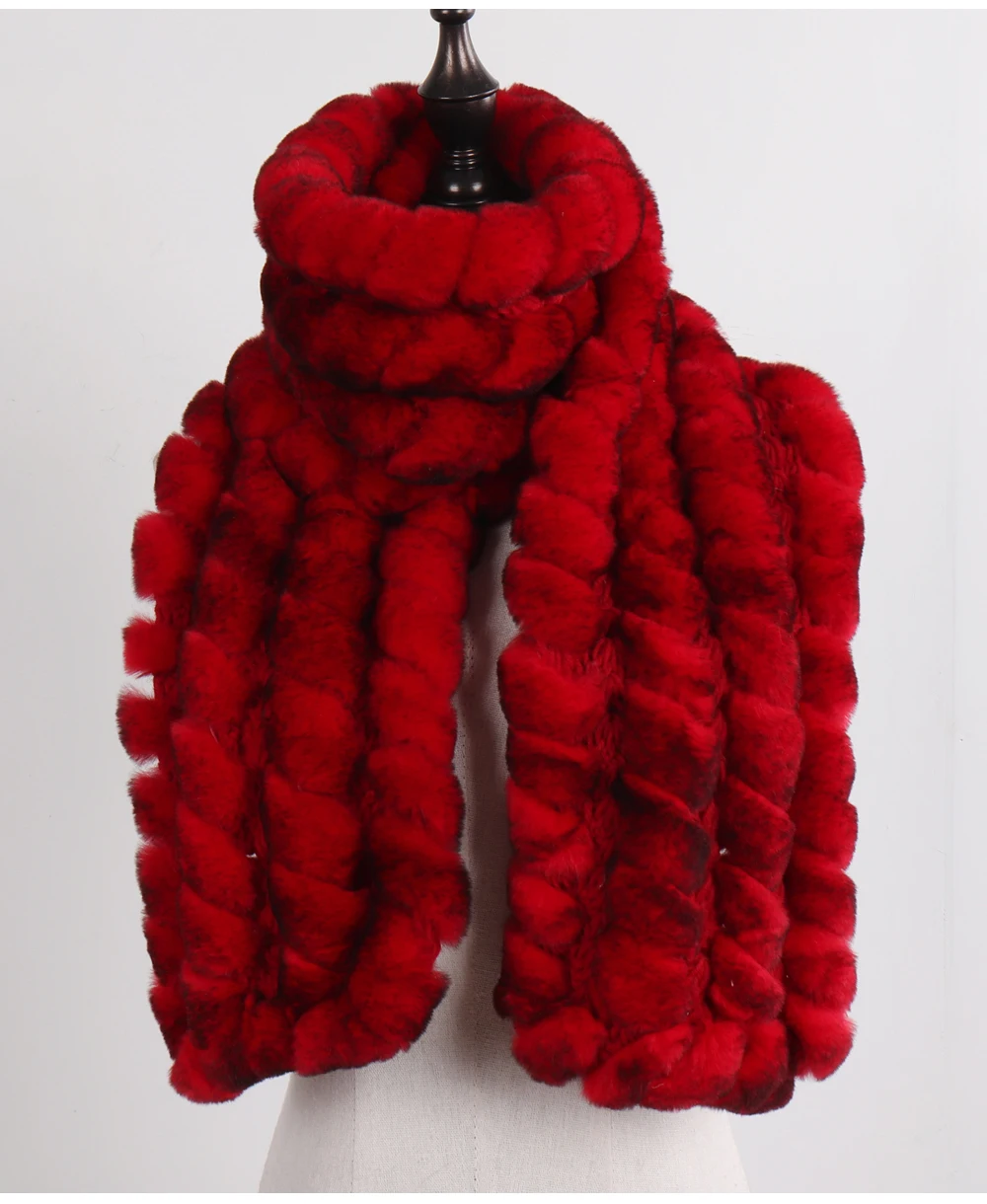 Neue Marke Gestrickter Modischer Damen Echt Rex Kaninchenfell Schal Frauen Winter Warmer Natürlicher Pelzschal Langer Stil Echter Pelz Halswärmer – Detail 11