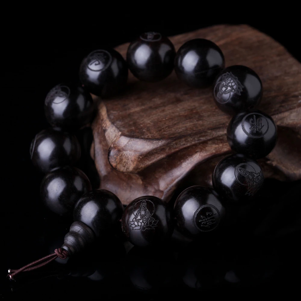 Natural Black Wooden Prayer Beads Tibetan Buddhist Ma Buddhist Bracelet Rosary Wooden Bracelet Jewelry