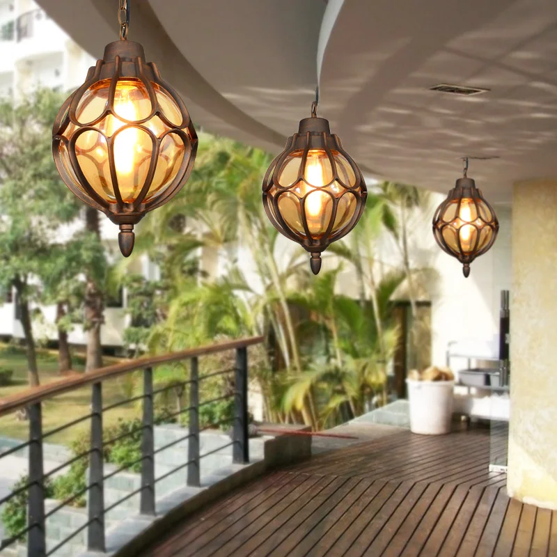 

Vintage Industrial Waterproof Outdoor Indoor Pendant Lights Luxury Courtyard Garden Balcony E27/E26 LED Bulb Glass Ceiling Lamp