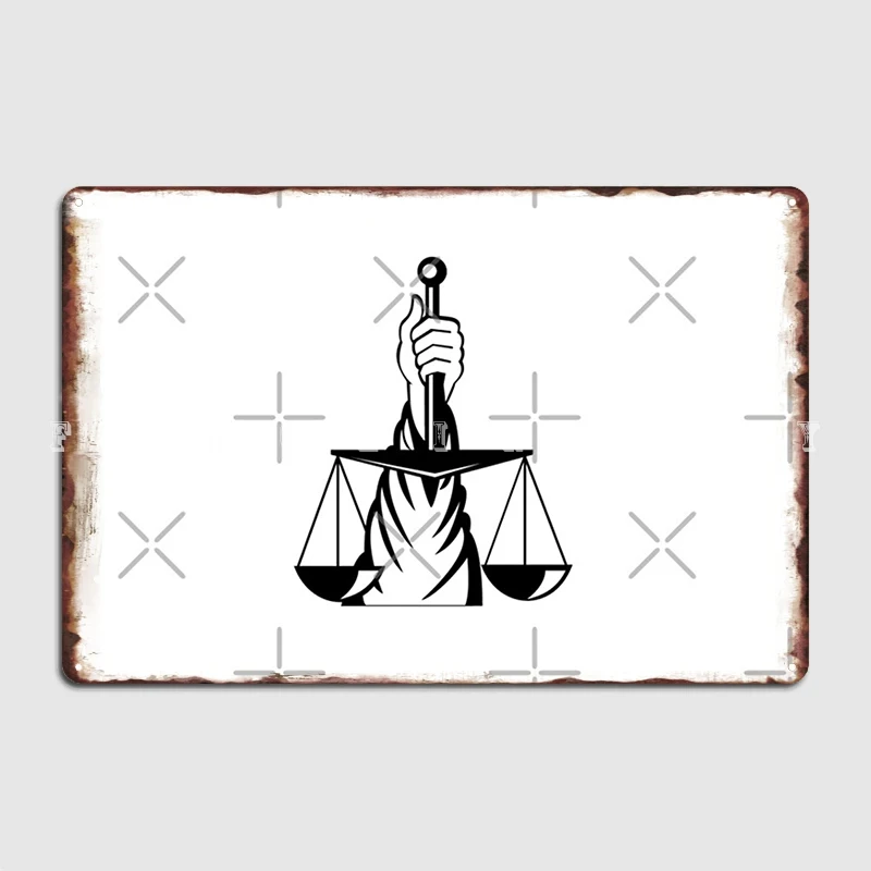 Hand Of Lady Of Justice Holding Weighing Scale Metal Sign Club Home Wall Custom Wall Plaque Tin Sign Posters