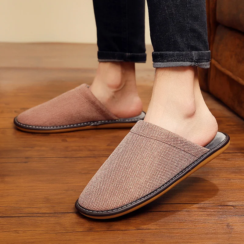 Winter Men's Slippers Warm Home Fur Slipper Cotton and Linen Male Couple Platform Indoor House Shoes for Husband Gift Plus Size