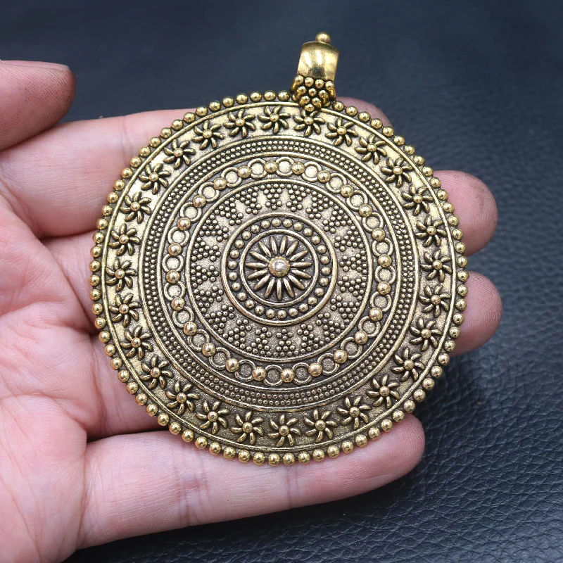 1pcs Mix Color Large Retro Bohemian Style Sun Roulette Metal Necklace Pendant DIY Charms For Jewelry Crafts Making M702