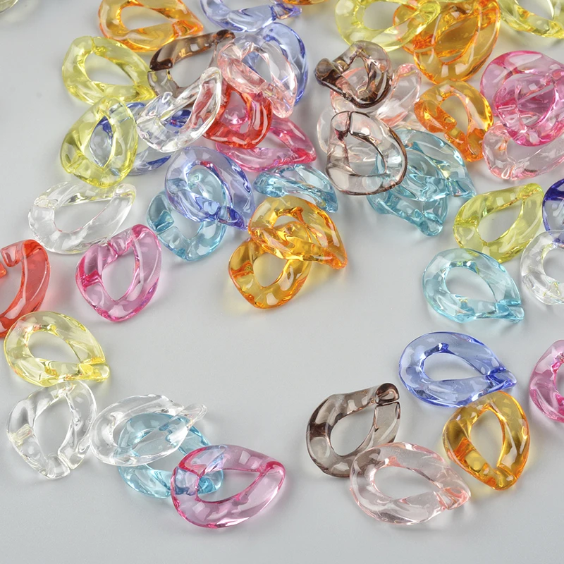 50PCS Bright Transparent Acrylic Flat Twist Oval Open Ring Beads Connector link Chain Necklace Bracelet Making Colorful Chain