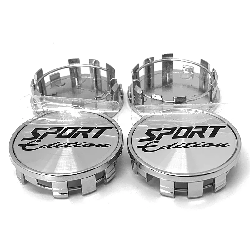 4PCS SPORT Logo 54MM(52mm-50mm) Car Wheels Rim Hub Cap Auto Car Wheel Center Caps Hubcap Dust-proof Cover Black Chrome