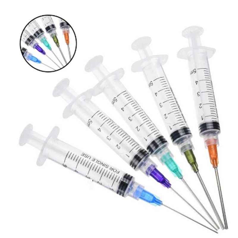 1/5 Pack 5/10ml Transparent Blunt Tip Syringe 5pcs Blunt Tip Needle & 5pcs Tip Cap sets For Industrial Tool