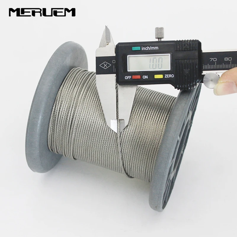 304 Stainless Steel 7x7 Wire Rope 50M/100M Softer Fishing Lifting Cable 0.5/0.6/0.8/1.0mm Diameter Included Aluminium Sleeves