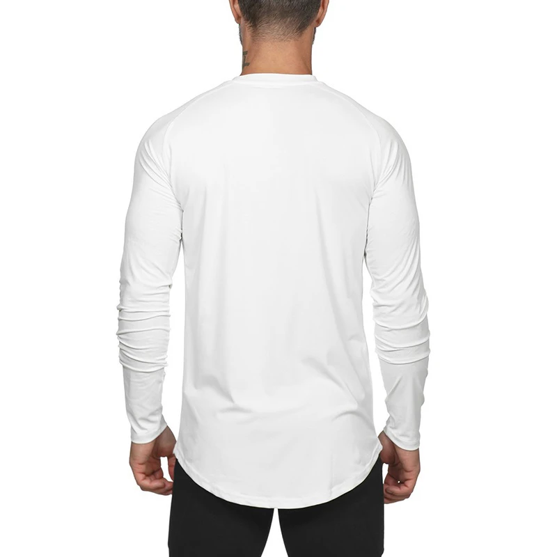 New Mesh solid long sleeve t shirt men fashion brand clothing slim fit fitness High stretch o neck Bodybuilding t-shirt male